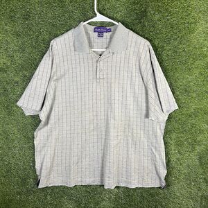 Ralph Lauren Purple Label Mens Polo Shirt XL MI Italy Gray Grid 100% Cotton Flaw
